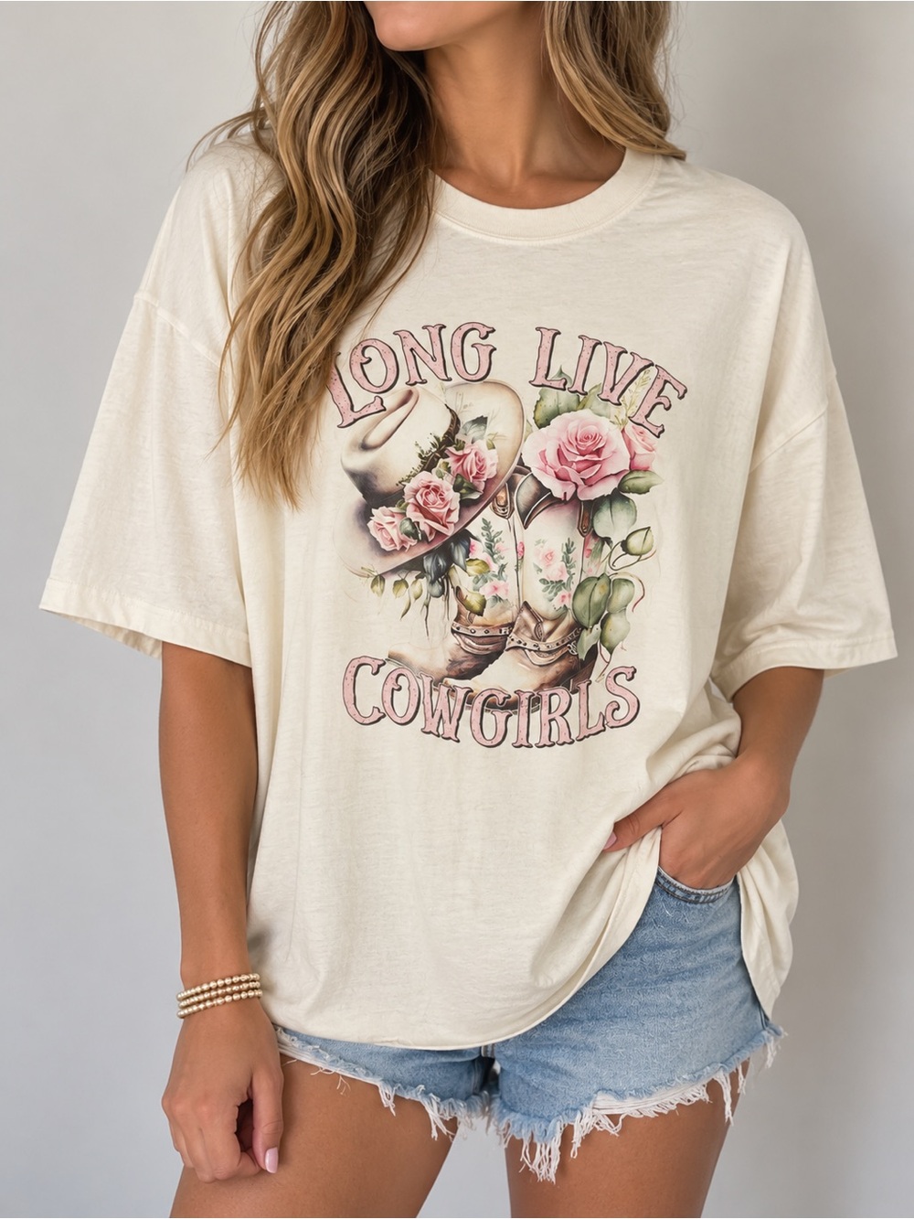 Comfort Colors Cream 'Long Live Cowgirls' Floral Graphic Tee